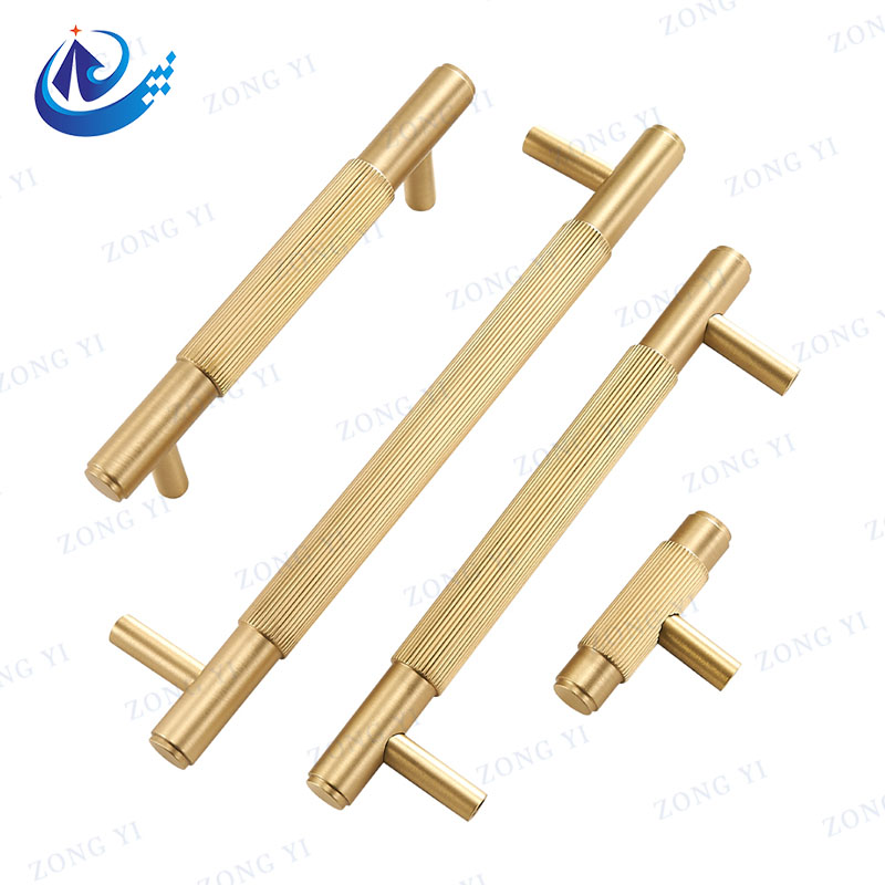 Brass Furniture Solid Cabinet Knurled T Bar Drawer Pulls